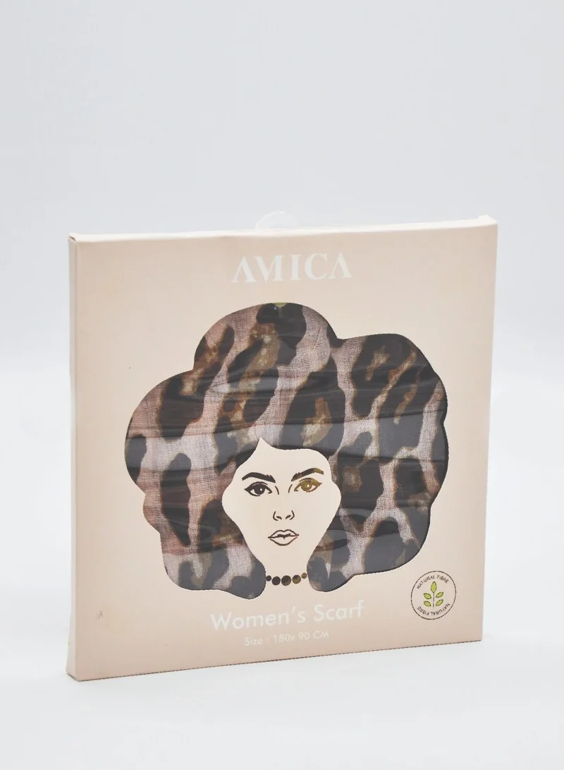 Amica  Hijab for Women Natural Fiber Soft Lightweight Head Scarf, Animal Print Beige/Brown for Women | Best Price UAE