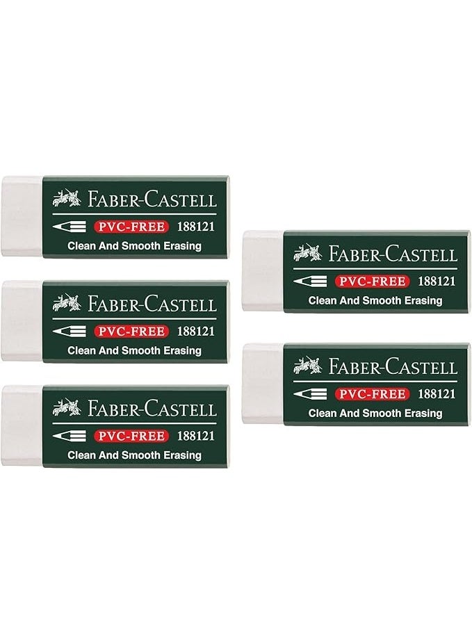 Faber-Castell 205002 188121 PVC Free Plastic Eraser, White, 5 Pack