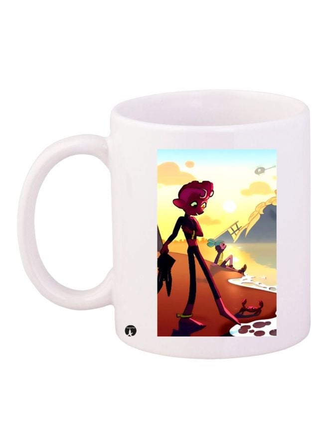 RYN Cartoon Printed Coffee Mug White/Yellow/Orange 11ounce