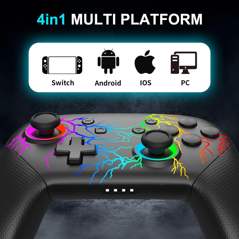 NITHO FURY Wireless Controller for PC, Windows, Switch, iOS, Android, Gaming Gamepad with Dynamic RGB Lights | 6-Axis Motion Sensor | Programmable Turbo | Dual Vibration | Lightweight - Image 2