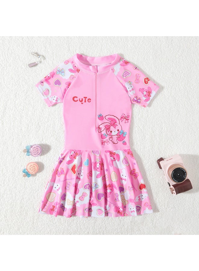Generic Quick-drying Children's One-piece Swimsuit Girls' Big Children's Swimsuit Girls' Baby's Split Sunscreen Professional Swimsuit-Color:Pink-Size:3xl [recommended Height 140cm; 35-40kg ]  - Image 3
