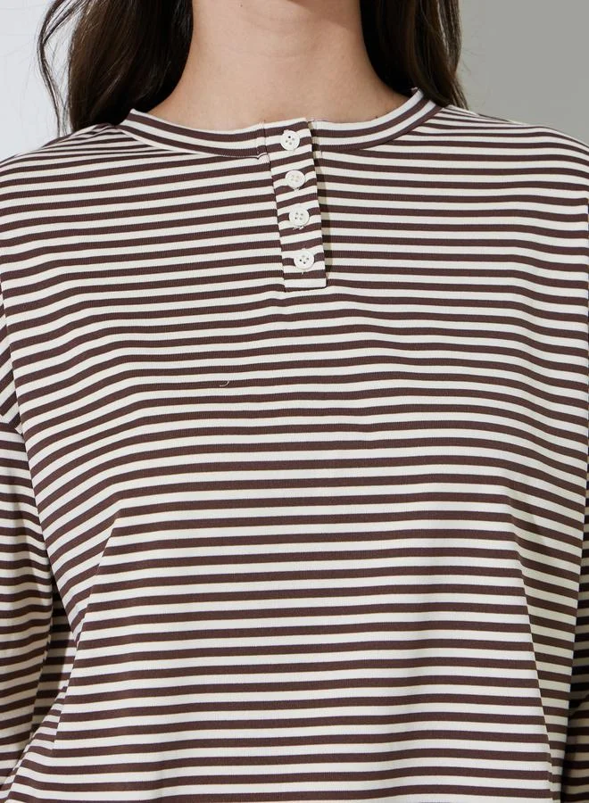 Styli  Multi-Color Striped Long Sleeves T-Shirt for Women | Best Price UAE