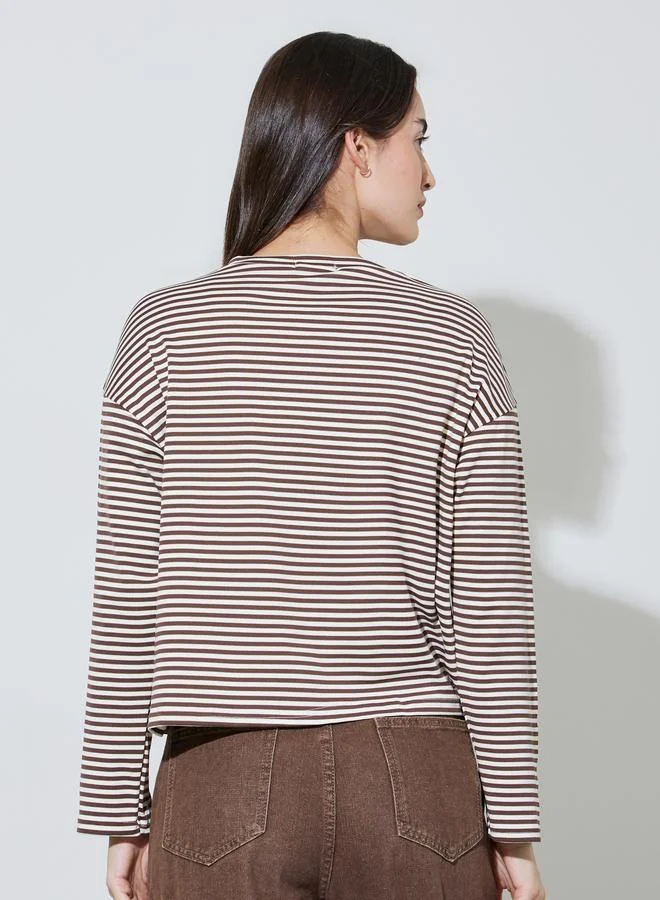 Styli  Multi-Color Striped Long Sleeves T-Shirt for Women | Best Price UAE