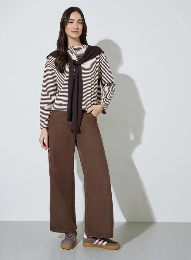 Styli  Multi-Color Striped Long Sleeves T-Shirt for Women | Best Price UAE