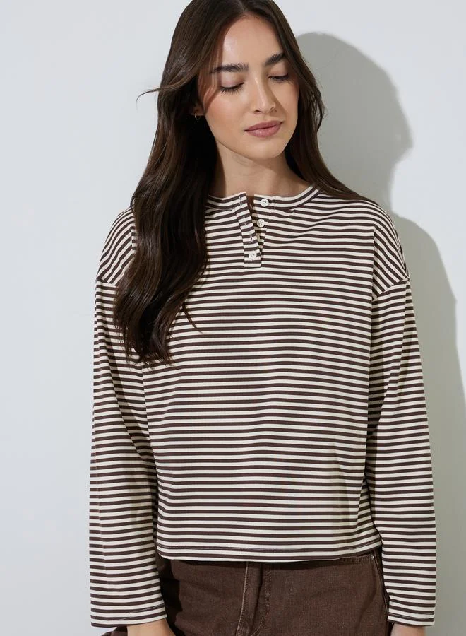 Styli  Multi-Color Striped Long Sleeves T-Shirt for Women | Best Price UAE
