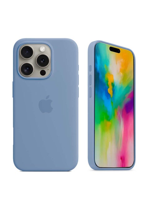 Apple iPhone 16 Pro Max 2024 Premium Soft Liquid Silicone Case Cover (MCRPSN) - Winter Blue