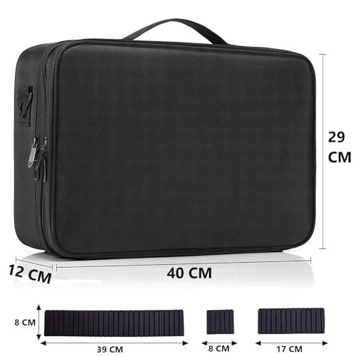 SHAMAX Professional Makeup Case Bag for Women Travel Cosmetic Kit Storage Vanity Box Vanity Bag for Cosmetics Makeup Brush Bag with Adjustable Dividers Organiser (Black, 18 Inch (2 Layer)) - Image 2