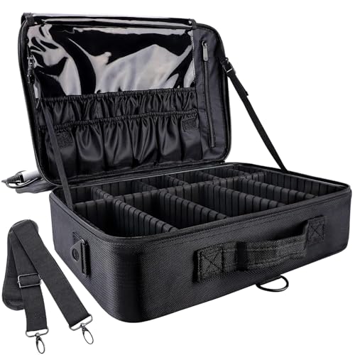SHAMAX Professional Makeup Case Bag for Women Travel Cosmetic Kit Storage Vanity Box Vanity Bag for Cosmetics Makeup Brush Bag with Adjustable Dividers Organiser (Black, 18 Inch (2 Layer)) - Image 1