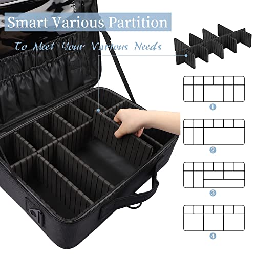 SHAMAX Professional Makeup Case Bag for Women Travel Cosmetic Kit Storage Vanity Box Vanity Bag for Cosmetics Makeup Brush Bag with Adjustable Dividers Organiser (Black, 18 Inch (2 Layer)) - Image 3