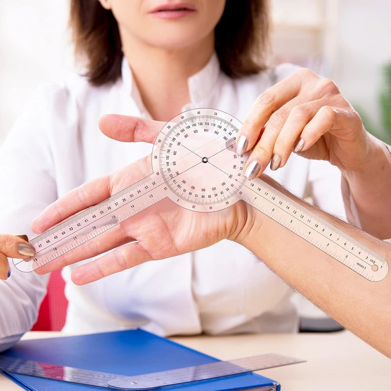Luckam Transparent Goniometer, 12 Inch Orthopedic Angle Ruler Plastic Goniometer 360 Degree for Body Measuring Tape Goniometer Protractor Ruler - Image 3