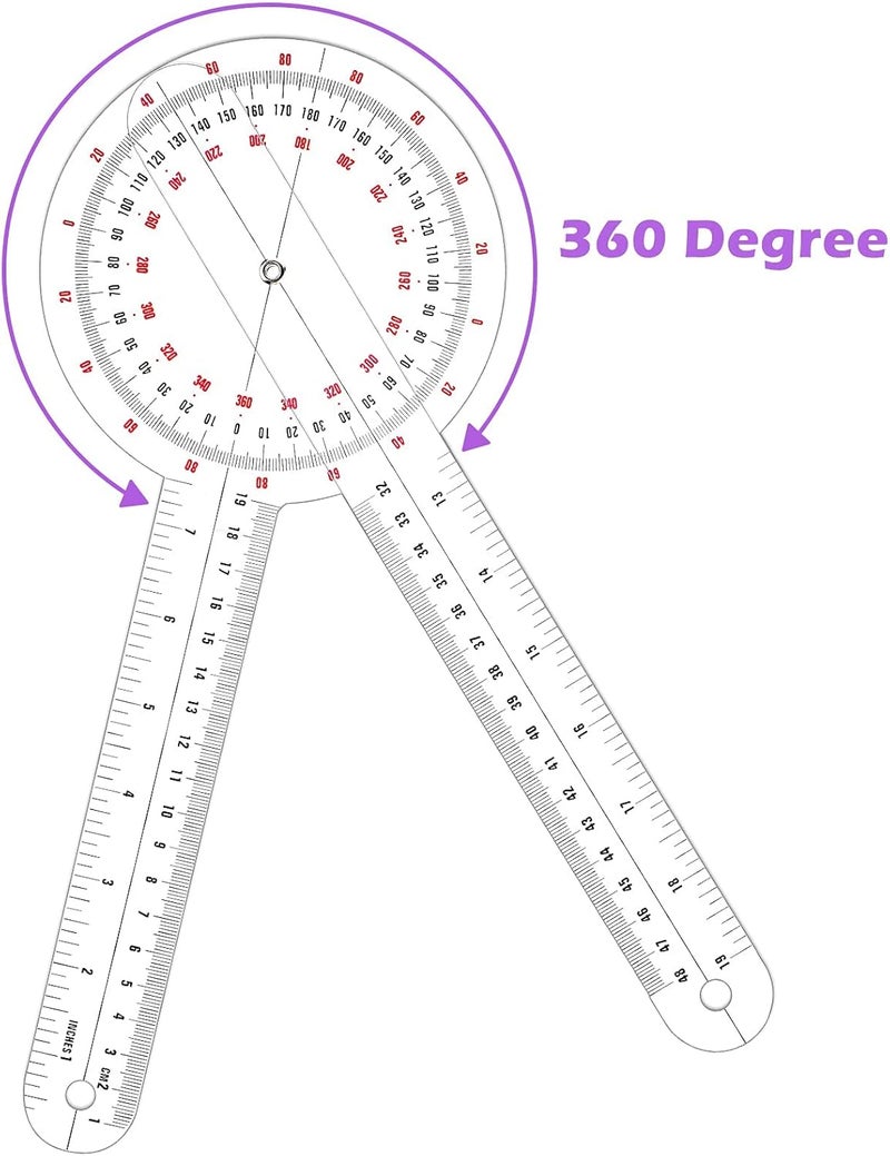 Luckam Transparent Goniometer, 12 Inch Orthopedic Angle Ruler Plastic Goniometer 360 Degree for Body Measuring Tape Goniometer Protractor Ruler - Image 4