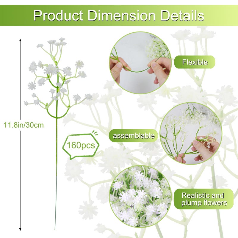 MHMJON Artificial Flowers 160 Pcs Babys Breath Artificial Flowers White Babys Breath Flowers Artificial Bulk Real Touch Fake Gypsophila Realistic Flowers for Wedding Home DIY Tables Decoration - Image 4