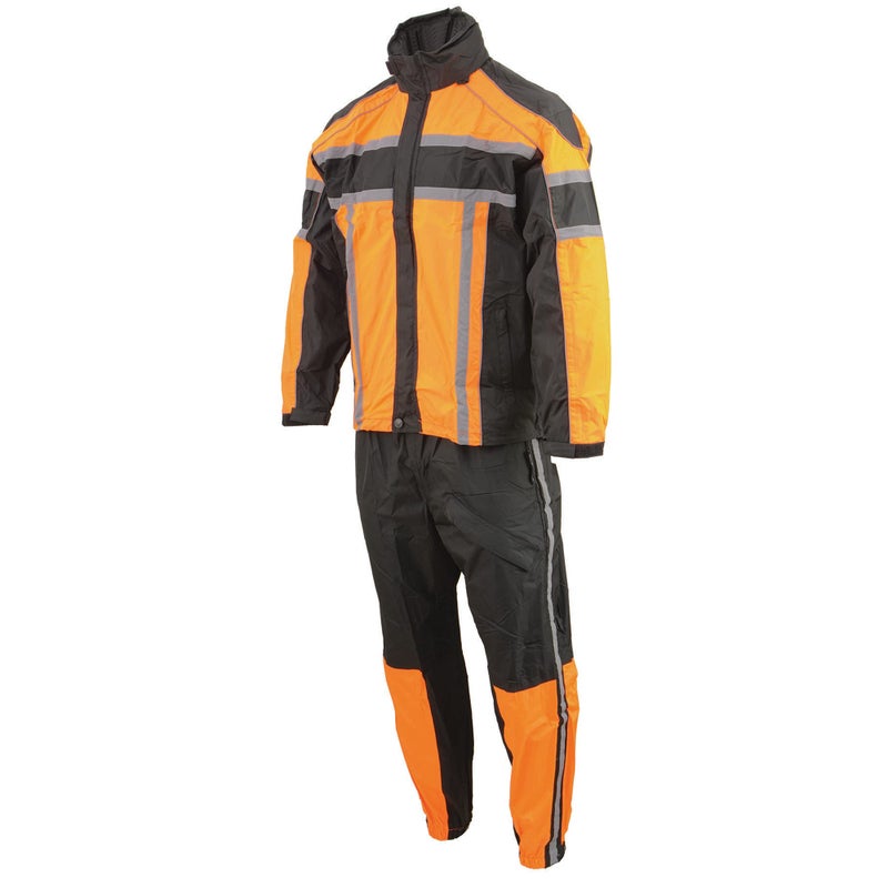 Milwaukee Leather SH233102 Mens Black and Orange Water Resistant Rain Suit with Reflective Tape  XLarge