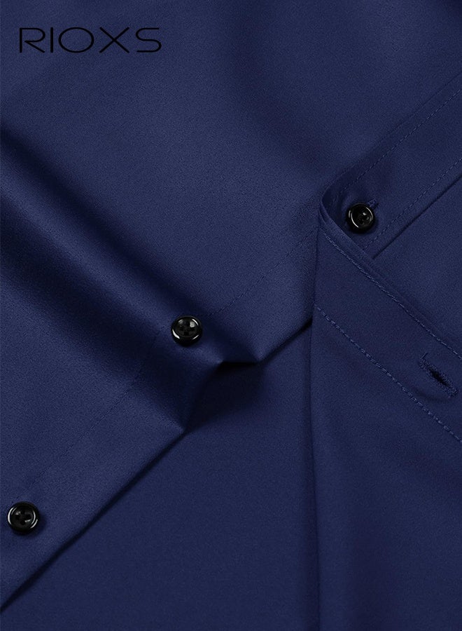 ريوكس قميص أزرق كحلي للرجال، قميص عمل رسمي للرجال، قميص عمل رسمي بقصة ضيقة مناسب للأعمال، قميص مكتب بوليستر بأكمام طويلة، قميص عمل أساسي للرجال، قميص عمل أساسي للرجال بلون أزرق داكن مع ياقة منتشرة، قميص عمل احترافي للرجال، ملابس عمل أساسية للربيع والخريف - Image 5