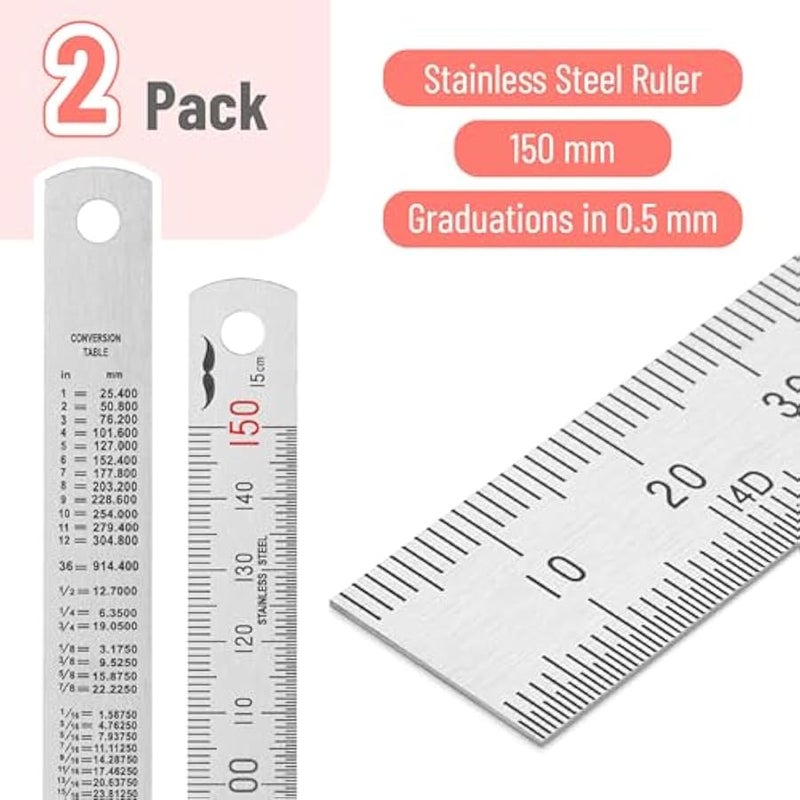 مستر.بين مسطرة مترية من الستانلس ستيل، مقاس 150 ملم، مقاس 0.5 ملم، عبوة من قطعتين، مقاس 150 ملم - Image 2
