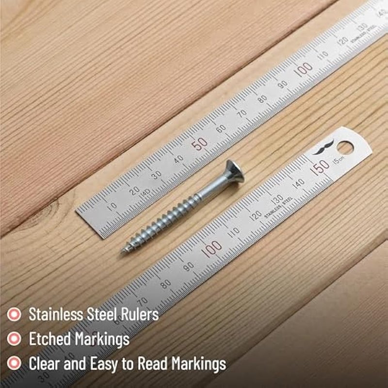 مستر.بين مسطرة مترية من الستانلس ستيل، مقاس 150 ملم، مقاس 0.5 ملم، عبوة من قطعتين، مقاس 150 ملم - Image 3
