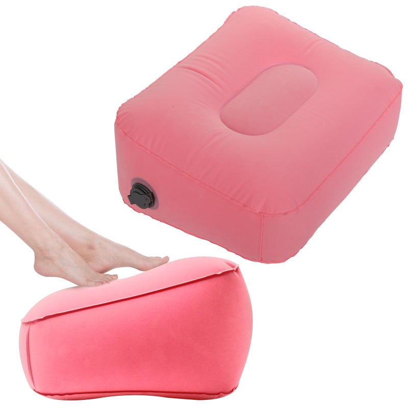 Ruheaou Inflatable Foot Rest Pillow for Travel,Kids Airplane Bed,AdjustableAir Travel Essentials,Car, Office, Home - Fast Inflation ï¼ˆPink - Image 1