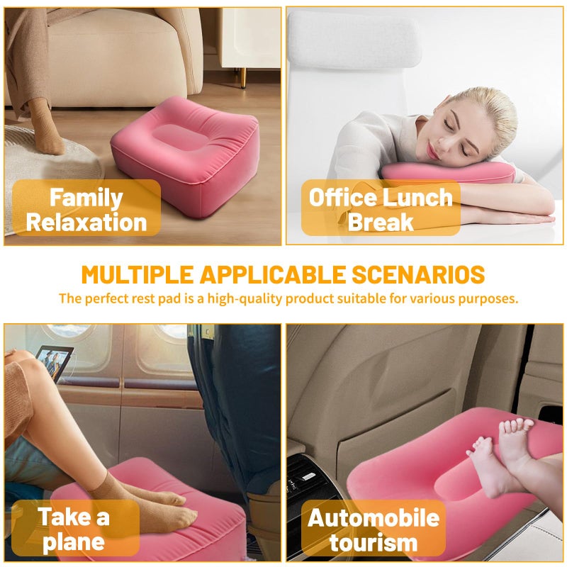 Ruheaou Inflatable Foot Rest Pillow for Travel,Kids Airplane Bed,AdjustableAir Travel Essentials,Car, Office, Home - Fast Inflation ï¼ˆPink - Image 2