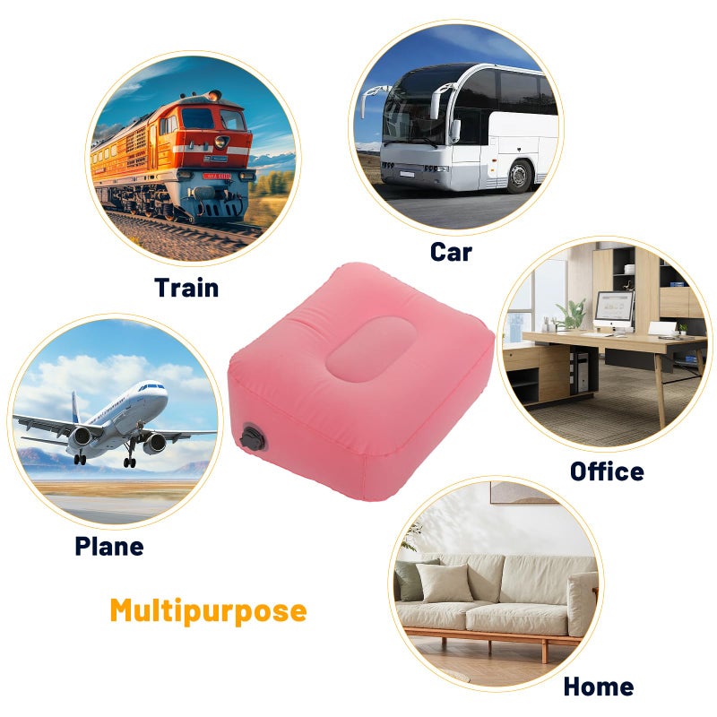 Ruheaou Inflatable Foot Rest Pillow for Travel,Kids Airplane Bed,AdjustableAir Travel Essentials,Car, Office, Home - Fast Inflation ï¼ˆPink - Image 5