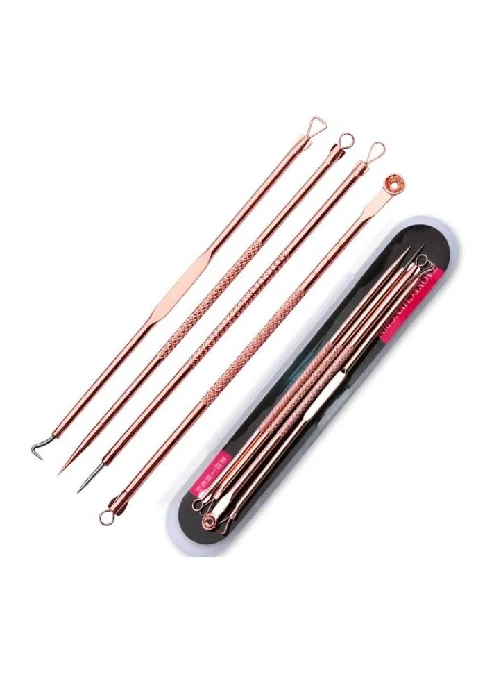 Generic Double sided blackhead removing tools with leather case portable 8 piece set stainless steel - Image 1