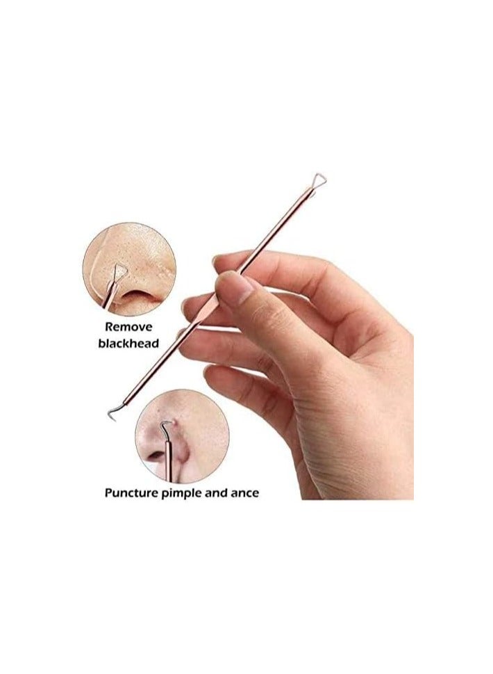 Generic Double sided blackhead removing tools with leather case portable 8 piece set stainless steel - Image 2