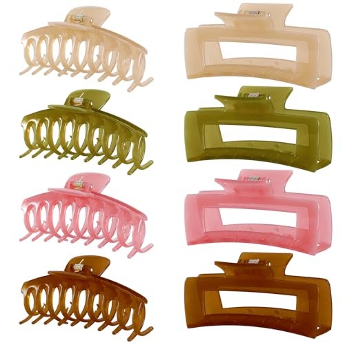 LuSeren 8 Pack Jelly Hair Clips for Women, 4.3 Inch Large Hair Claw Clips, Strong Hold, Non-Slip, Perfect Size for Thin, Thick or Curly Hair, Jelly Color, Includes Gift Box - Image 1