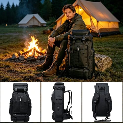 Ogetok 80L Hiking Backpack Camping Rucksack 80 liters Large Capacity Outdoor Knapsack Travel Climbing Mountaineering Carry On Backpack Bag Trekking Backpacking for Men Women Black - Image 3