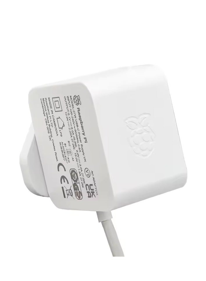 Raspberry Pi Raspberry Pi 27W USB-C Power Supply for Raspberry Pi 5, White, UK Plug - Image 1