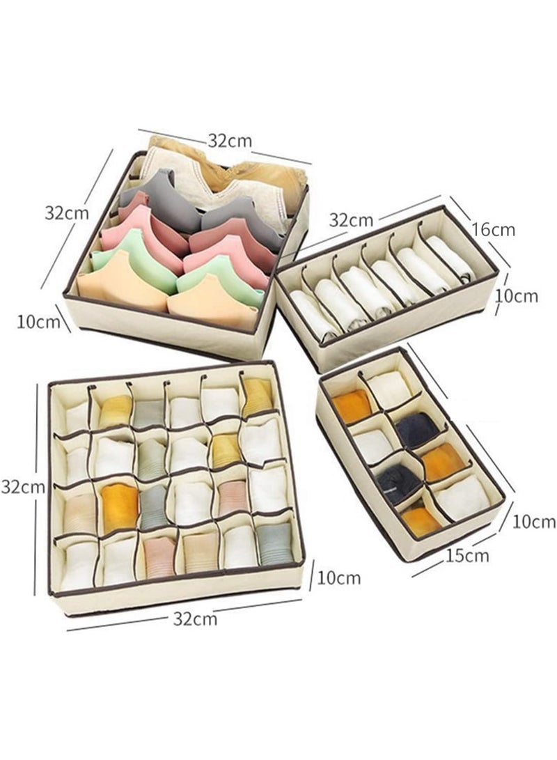 ECVV 4-Piece Foldable Clothes Drawer Organizer Set | Closet Storage Boxes for Wardrobe Organization | Ideal for Clothes, Bras, Underwear, Socks & Lingerie | Durable Space-Saving Fabric Bins (Khaki) - Image 3