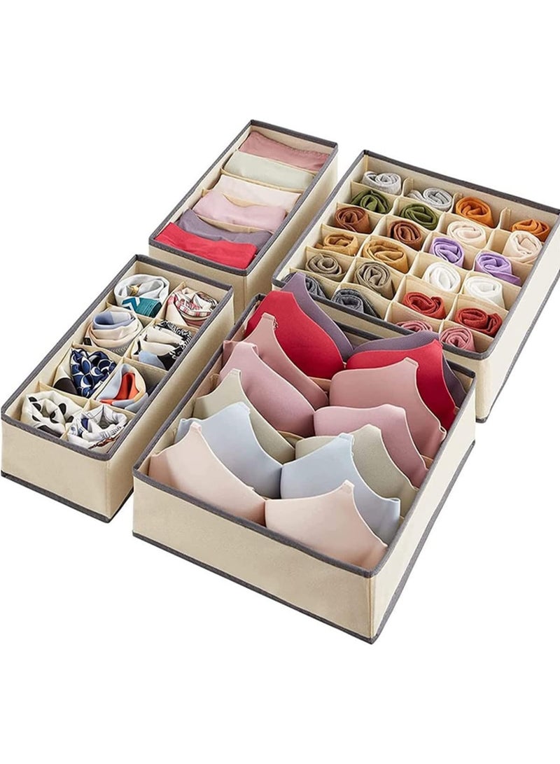 ECVV 4-Piece Foldable Clothes Drawer Organizer Set | Closet Storage Boxes for Wardrobe Organization | Ideal for Clothes, Bras, Underwear, Socks & Lingerie | Durable Space-Saving Fabric Bins (Khaki) - Image 1