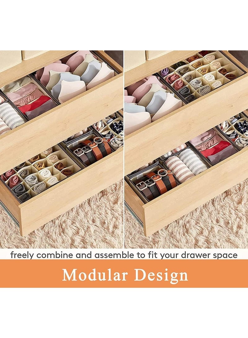 ECVV 4-Piece Foldable Clothes Drawer Organizer Set | Closet Storage Boxes for Wardrobe Organization | Ideal for Clothes, Bras, Underwear, Socks & Lingerie | Durable Space-Saving Fabric Bins (Khaki) - Image 4