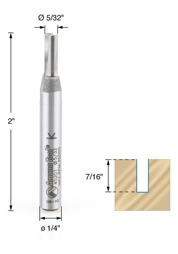 Amana Tool 45201 Straight Plunge Router Bit - 5/32-Inch Diameter, 7/16-Inch Cut Height, 1/4-Inch Shank, 2-Flute Carbide Tipped - Image 2