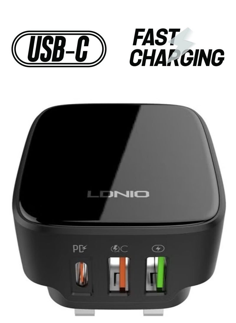 JAJEEK Q334 PD Fast Charger EU, US, UK Type-C & 2 USB Ports, Multiple Output Adapter, Mobile Phone Travel Wall Charger – Fast Charging for Smartphones, Tablets, Laptops, - Image 1