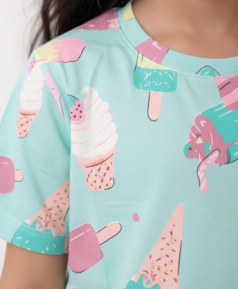 ANTHRILO Summer Pyjama Set for Girls | Pure Cotton| Casual Wear |Icecream Aqua Short Sleeves Pyjama Set - Aqua 6-7 Years - Image 5