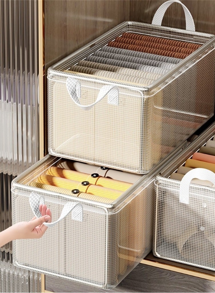 4 Pack Clothes Storage Box, home Organizer Wardrobe, Clothes and Pants Layered Sorting Box, Transparent Folding Storage Basket Frame  - Image 5