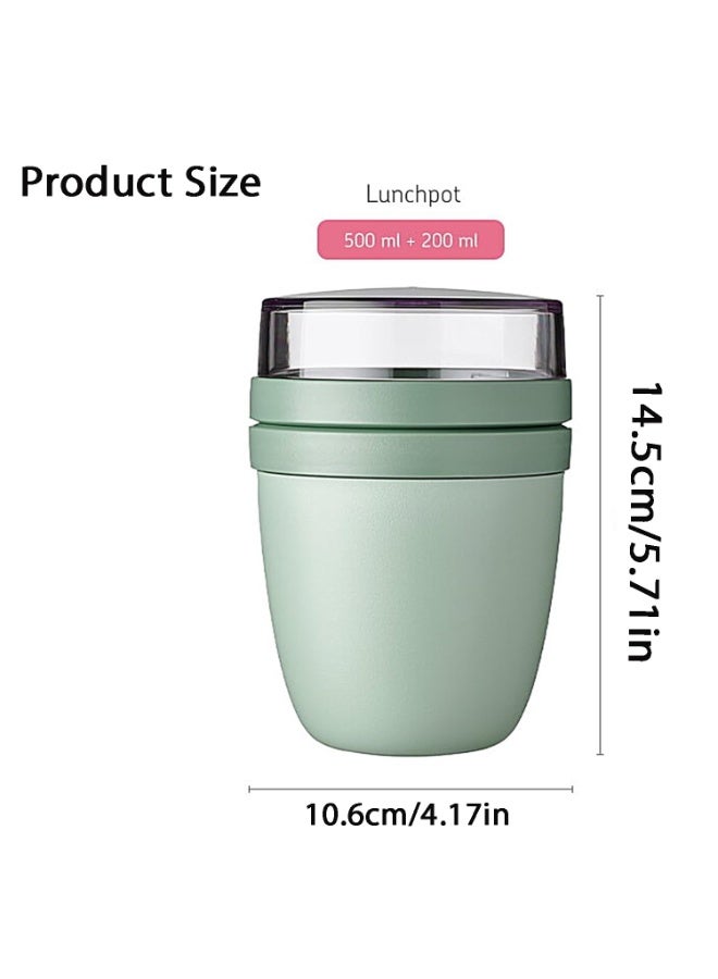 CMGTYYD Oval Lunch Mug, Practical Cereal Mug, Yoghurt Mug, Portable Water Mug, Freezer, Microwave and Dishwasher Safe, Light Green 500 ml + 200 ml. - Image 2