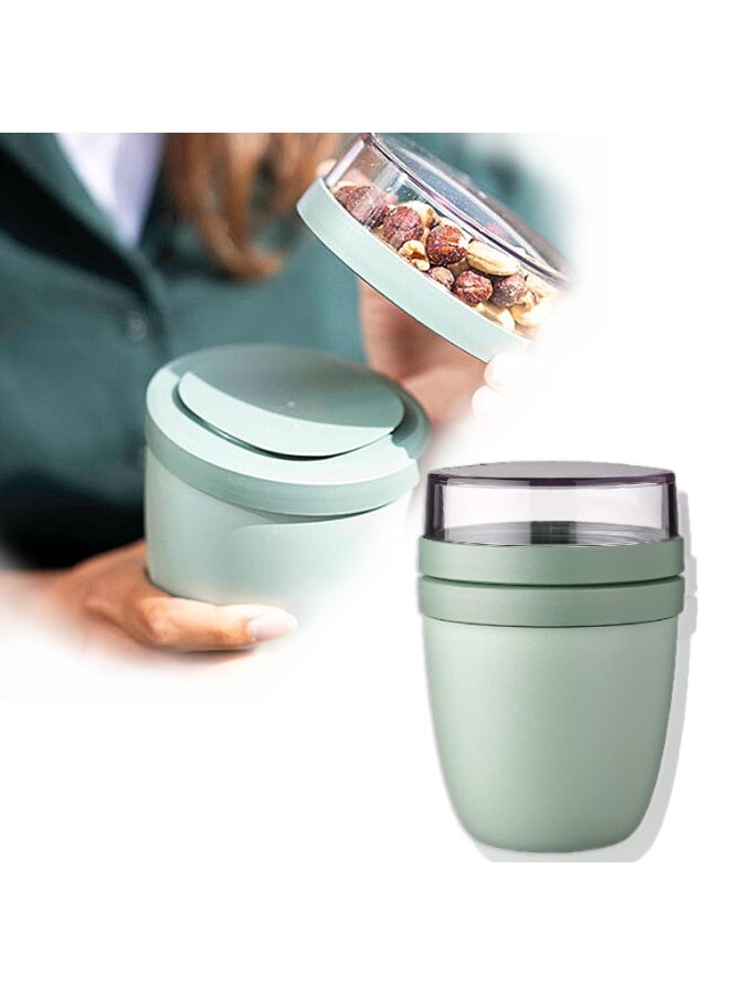 CMGTYYD Oval Lunch Mug, Practical Cereal Mug, Yoghurt Mug, Portable Water Mug, Freezer, Microwave and Dishwasher Safe, Light Green 500 ml + 200 ml. - Image 1