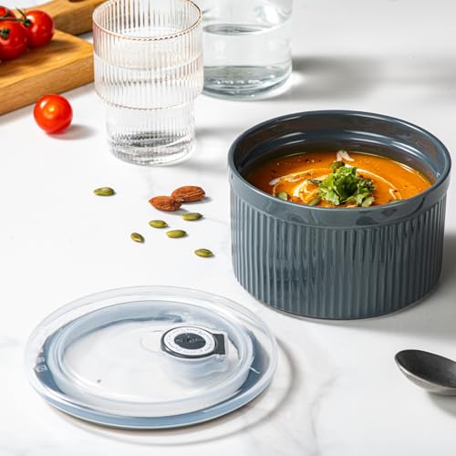 Hoilse Ceramic Bowls with Lids, 20-oz Microwave Safe Food Storage Container for Serving Cereal, Soup, Salad, Meal Prep, Storing Leftovers, Picnic, Camping, Office Lunch, Multi-color, 5 inch-Set of 4 - Image 3