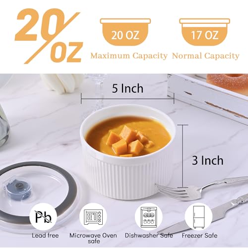 Hoilse Ceramic Bowls with Lids, 20-oz Microwave Safe Food Storage Container for Serving Cereal, Soup, Salad, Meal Prep, Storing Leftovers, Picnic, Camping, Office Lunch, Multi-color, 5 inch-Set of 4 - Image 4