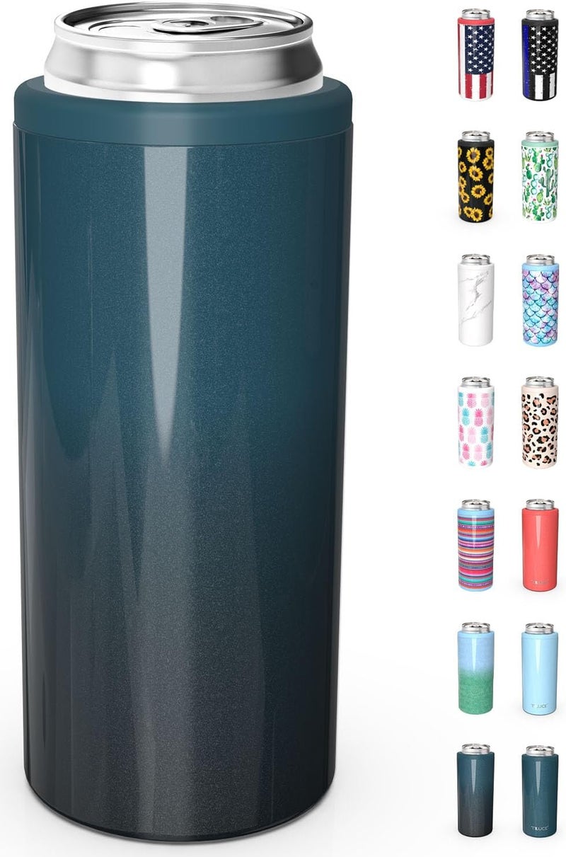 TILUCK Skinny Can Cooler for Slim Beer & Hard Seltzer, Stainless Steel, Doucle-Walled Stainless Steel Insulated Slim Cans, Standard 12 oz (Glitter IndigoBlack) - Image 1