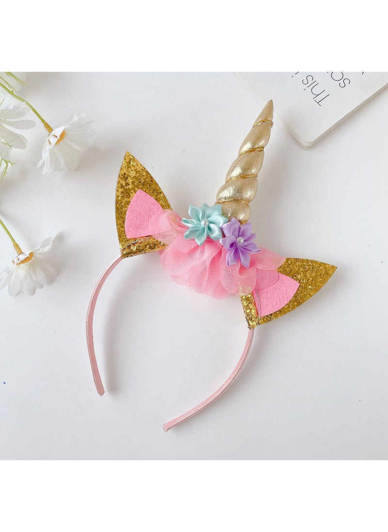 Generic Cross-border Explosions Childrens Day Headband Unicorn Cute Convex Skirt Headband Festival Stage Performance Wreath Hair Accessories Champagne Gold
