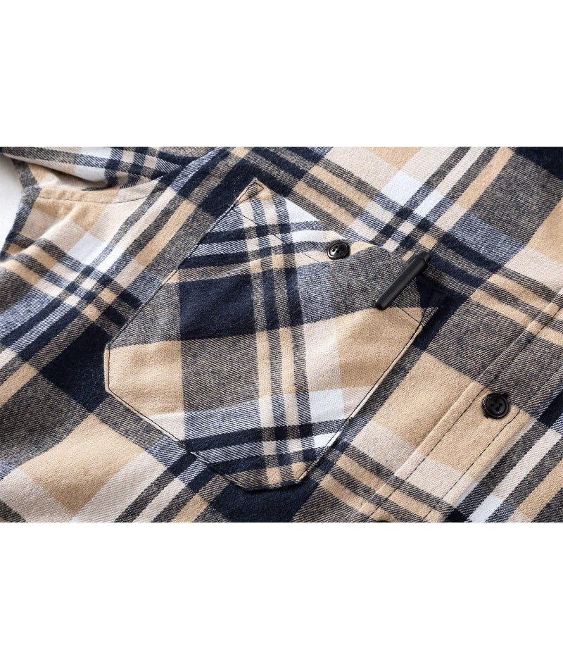 ZITY Men's Flannel Hoodie Shirts Casual Button Down Plaid Shirt Jackets for Men Long Sleeve Stylish Hooded with Pocket Navybeigewhite Large - Image 2