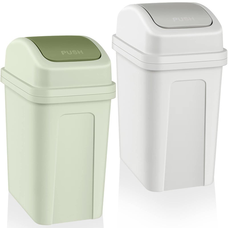 Sumind 2 Pcs Bathroom Trash Can with Swing Lid Small Garbage Can Plastic Bathroom Trashcan Garbage Bin for Kitchen Waste Bedroom Room Outdoor Green and Beige18 Gallon