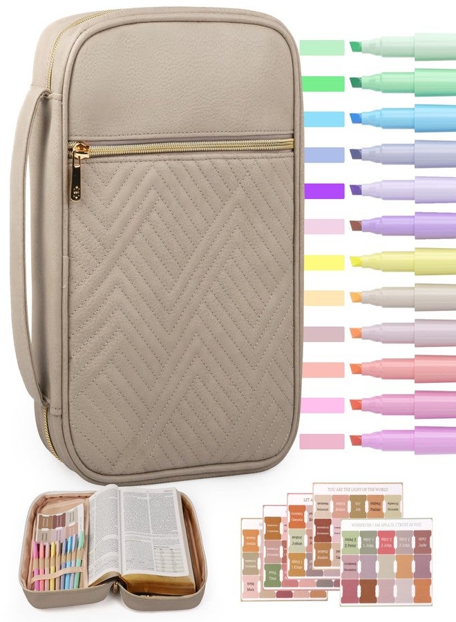BellaHold Quilted Vegan Leather Bible Cover, Color-Blocked Bible Cover Case for Women, Bible Carrying Case with Handle, Bible Study Supplies & Christian Gift for Women and Girls (Desert Taupe, TS/S) - Image 1