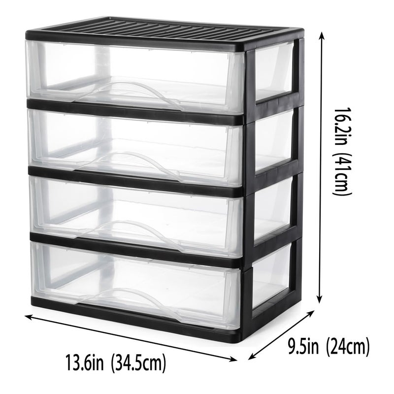 BYCY Medium 4 Drawer Clear Stacking Desktop Organizer for Office Supplies,Stackable Storage Drawers Plastic Storage Bins For Kitchen Cabinets, Pantry, Home Organization (Black, Medium 4Drawer) - Image 5