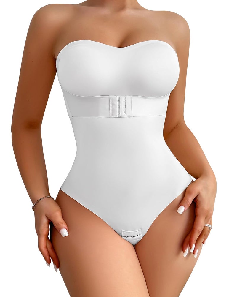 USEASY Shapewear Bodysuit Tummy Control Strapless Bra Shapewear for Women Strapless Faja Body Shaper Thong Light Shapewear White L - Image 1