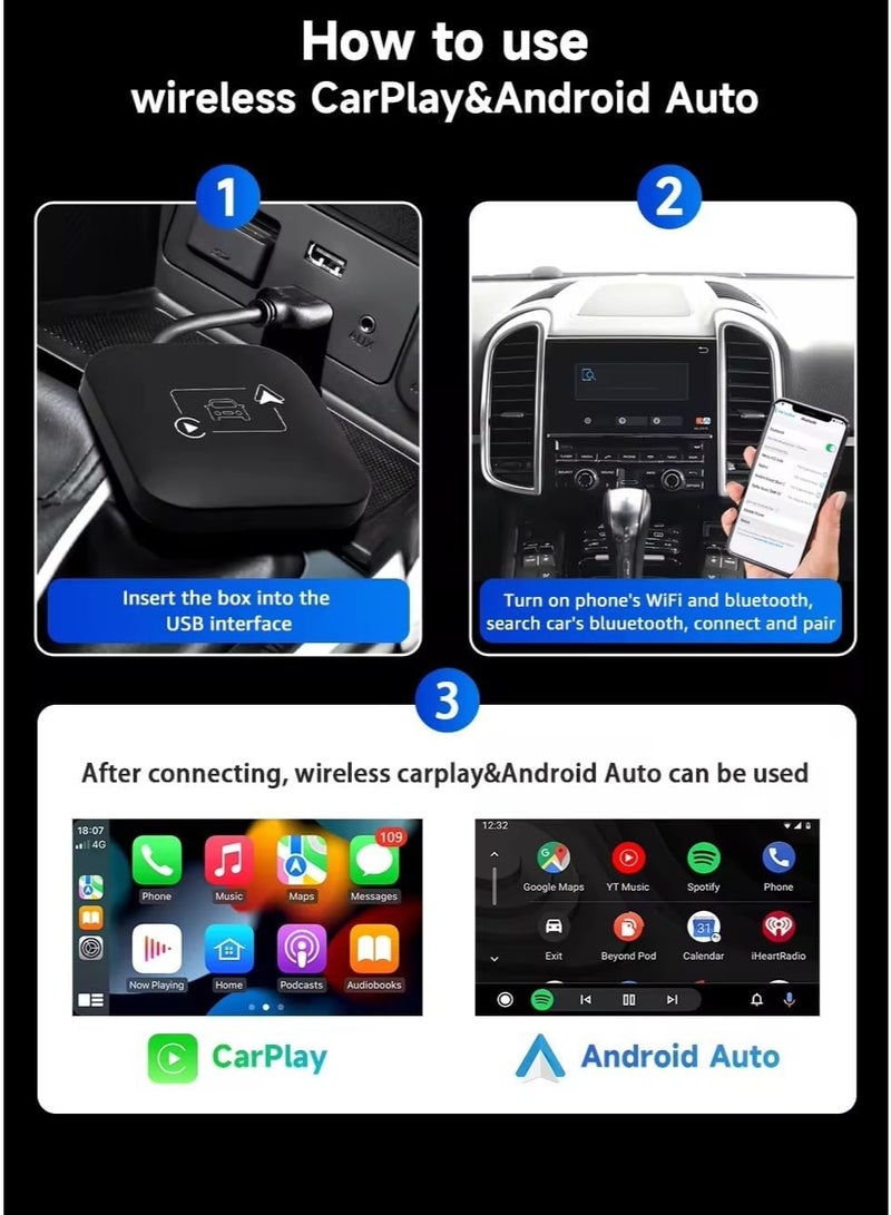 محول كار بلاي لاسلكي – جهاز Plug & Play مطور للآيفون، اتصال ثنائي، Wi-Fi 5.8GHz، تثبيت سهل وتحديثات أونلاين - Image 2