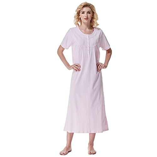 Keyocean Women Nightgowns, Soft Cotton Comfy Lightweight Short Sleeve Ladies Night-dresses, Pink, XX-Large (XXL) - Image 1