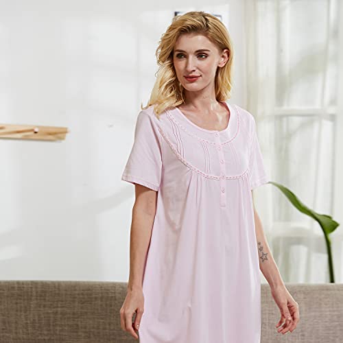 Keyocean Women Nightgowns, Soft Cotton Comfy Lightweight Short Sleeve Ladies Night-dresses, Pink, XX-Large (XXL) - Image 4