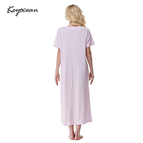Keyocean Women Nightgowns, Soft Cotton Comfy Lightweight Short Sleeve Ladies Night-dresses, Pink, XX-Large (XXL) - Image 2